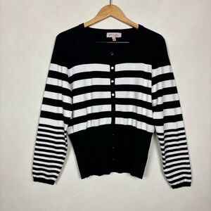 Philosophy Women's Black & White Striped Cardigan L Nautical Preppy